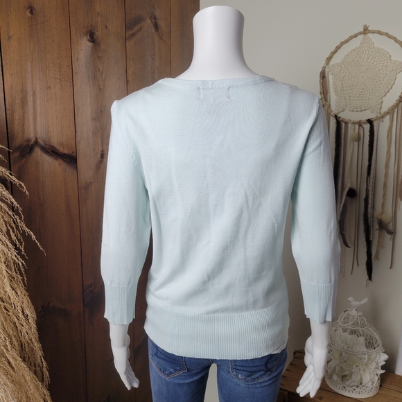 NWT LouLou Button Down 3/4 Sleeve Light Blue Cardigan - Picture 3 of 10